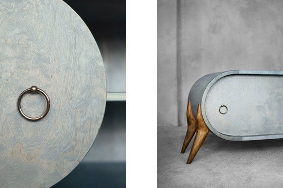 Image 1 of Vintage Mid Century Italiaans Modern Turquoise Streamline Dressoir in Berk, 1960