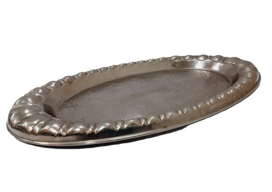 Image 1 of Vassoio ovale vintage in latta argentata 45x25 cm