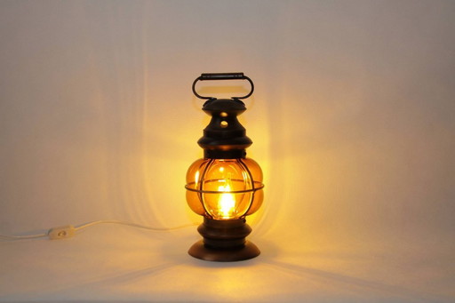 Table lamp metal frame glass 36cm 80s vintage