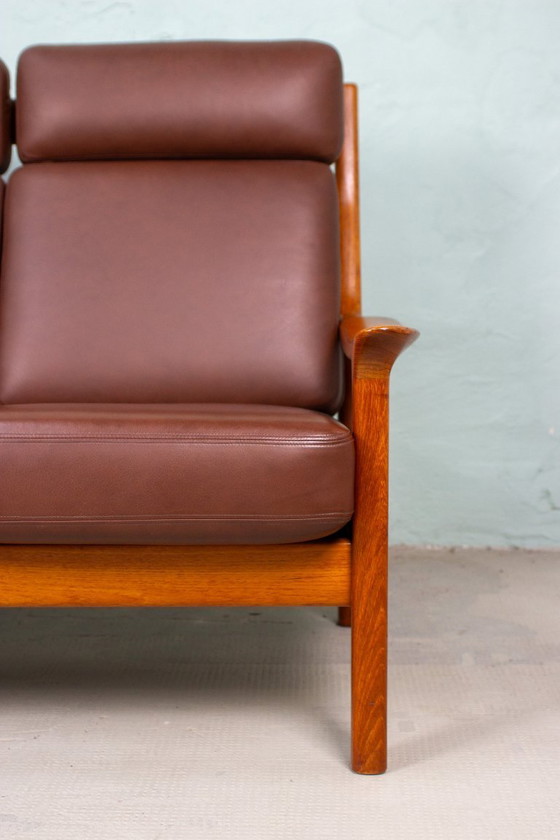 Image 1 of Canapé vintage en teck, style danois, Juul Kristensen, cuir, milieu du siècle