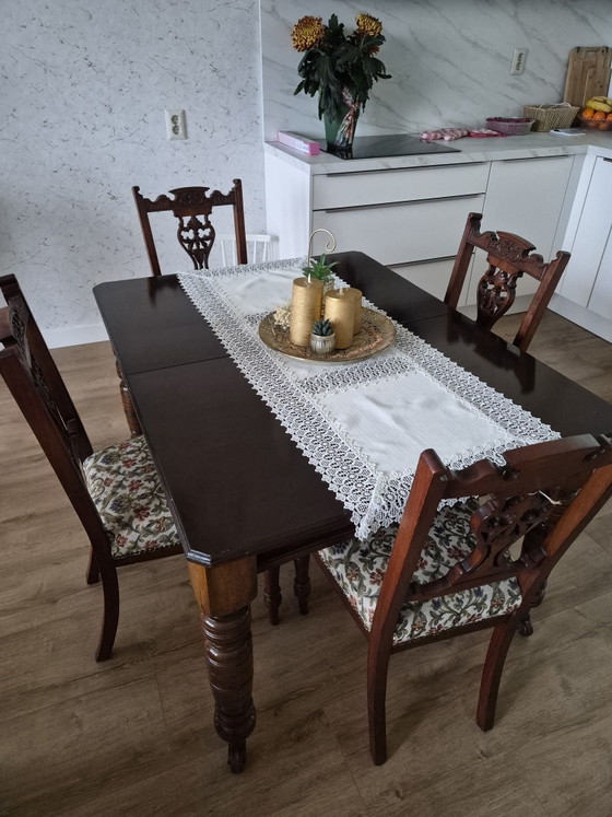Table à manger avec 4 chaises, Salles à manger complètes, Métal, Textile, Beige (photo 4 sur 9)
