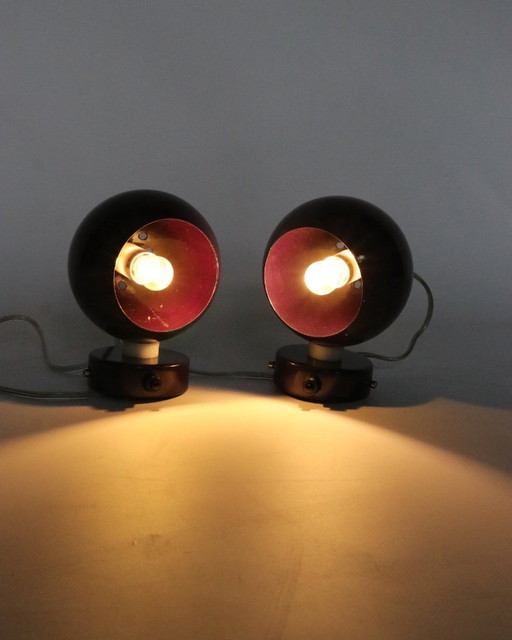 Vintage Frandsen Ball wall lamps purple Danish design retro