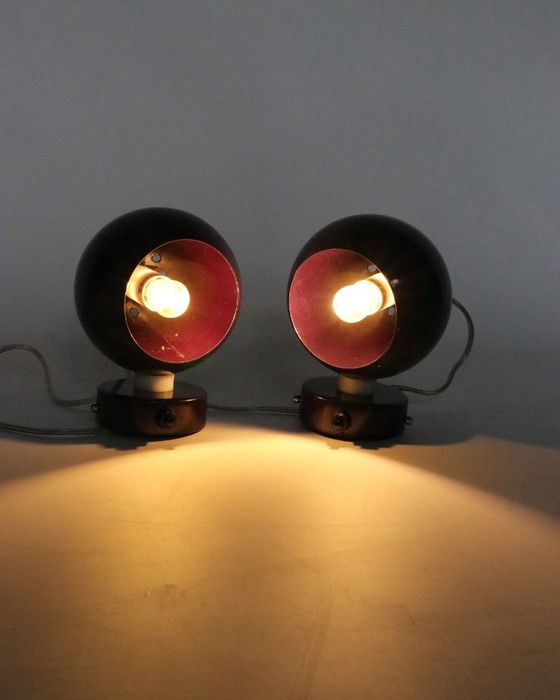 Image 1 of Vintage Frandsen Ball wandlampjes paars Deens design retro