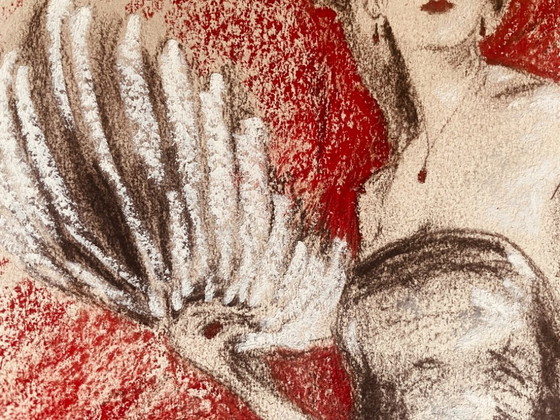 Image 1 of Charcoal and pastel painting, portrait of a woman, "Purple Evening"