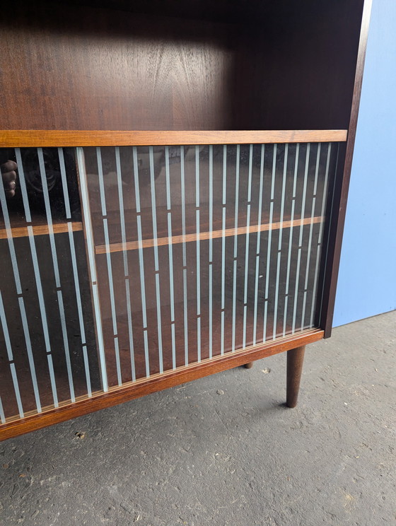Image 1 of Vintage Danish wall cabinet/ glass sliding doors