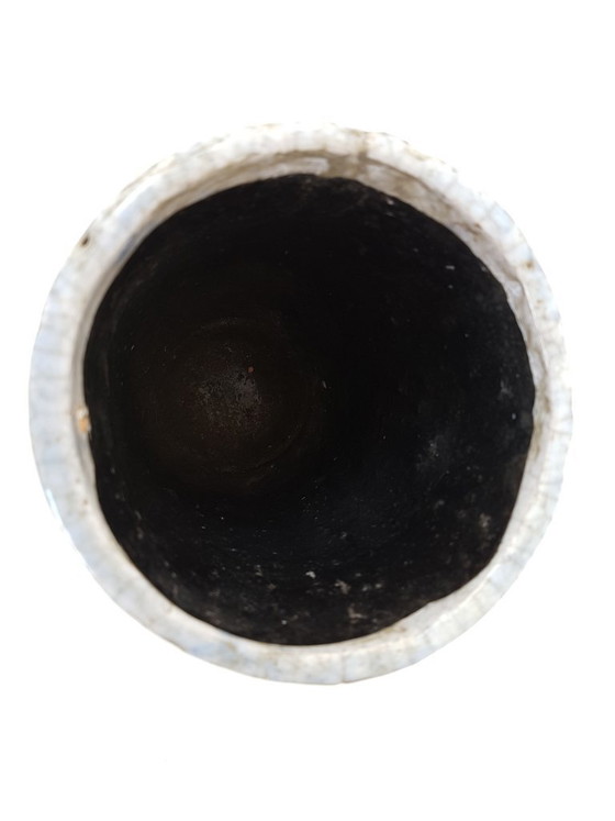 Image 1 of MAGNIFICENT VERY OLD TERRACOTTA CERAMIC VASE WITH BLUE & WHITE FLOWERS