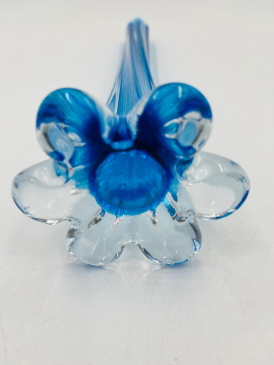 Image 1 of Vintage soliflore in blown blue glass, Murano style