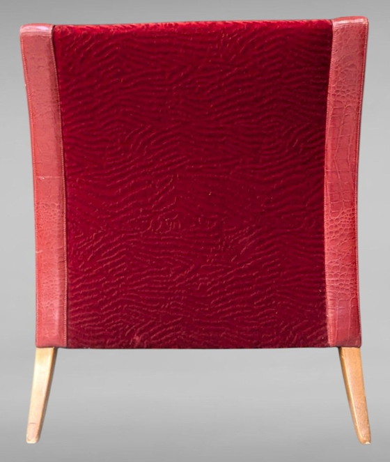 Image 1 of Fendi Casa Sessel rotes Leder Stoff  Vintage 80er H ca 90 cm, B ca 74 cm, T 90cm