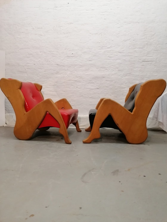 Coppia di Poltrone Vintage Design Postmoderno Him + Her Anni '70 '80 – Wood, Plastic (photo 2 of 15)