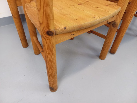 Image 1 of Set van 6 vintage Scandinavische Rainer Daumiller fauteuils van grenenhout uit de jaren 70.