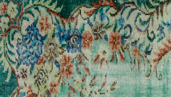 Grande tappeto turco vintage Oushak 295 × 182 cm – Tappeto in lana con motivo floreale turchese – Tappeti (photo 4 of 10)