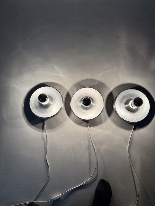 Set of 3 Aluminium Disc Wall Lamps Sconce, 1970s