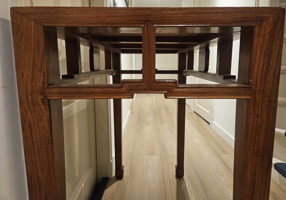 Consolle cinese antica con intarsio in giada, Console, Pietra, Legno, Marrone (foto 4 di 6)