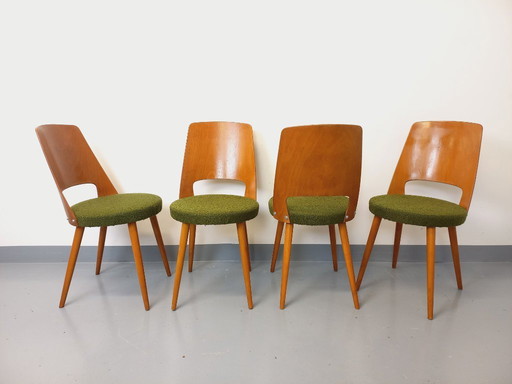 Set of 4 vintage Mondor chairs by Baumann in wood and bouclé fabric from the 60s