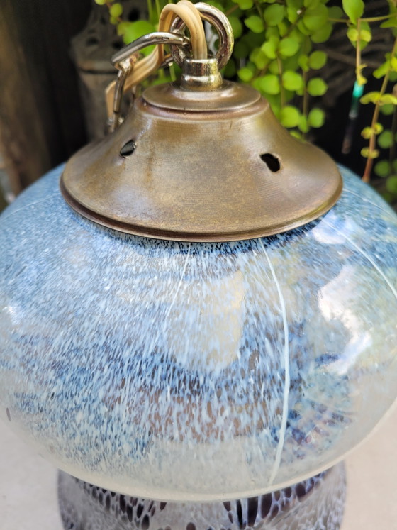 Lampada a sospensione in vetro di Murano soffiato a mano, viola/bianco, vintage anni '70 (photo 7 of 11)