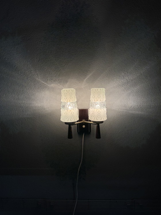 Image 1 of Vintage Wall Lamp 1950s-60s - Glass & Wood Design Classic