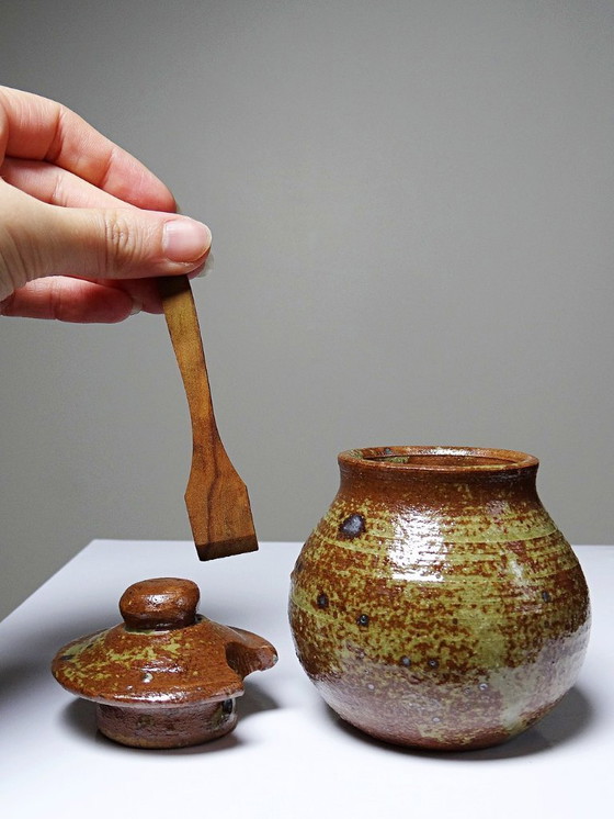 Image 1 of Service à condiments vintage grès pyrité émaillé artisanal style Baudat La Borne