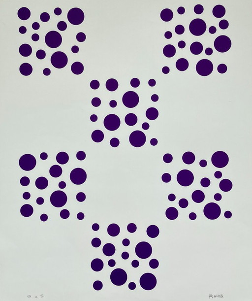 Gillis van Oosten - Retro Paarse Stippen - Zeefdruk op Glanzend Papier