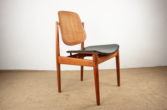 Image 1 of Série de 6 chaises Danoises en Teck, Cannage et Cuir, modèle FD 187 par Arne Vodder pour France & Son 1956.