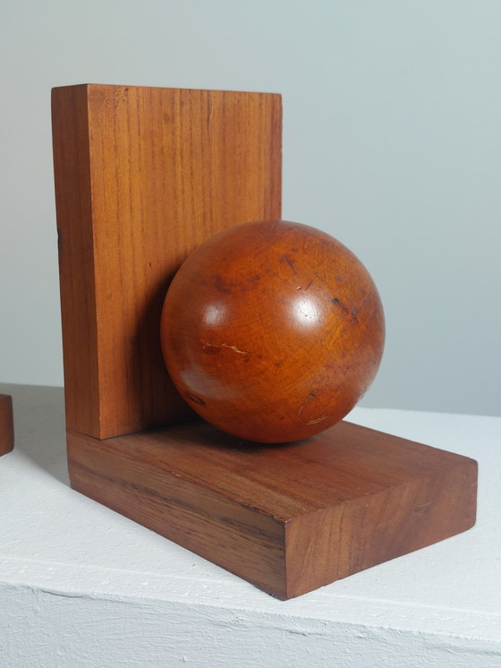 Image 1 of Wooden Art Deco bookends with ball decoration