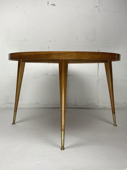 Italian Round Table With Tapered Brass Leg Ends, 1950S