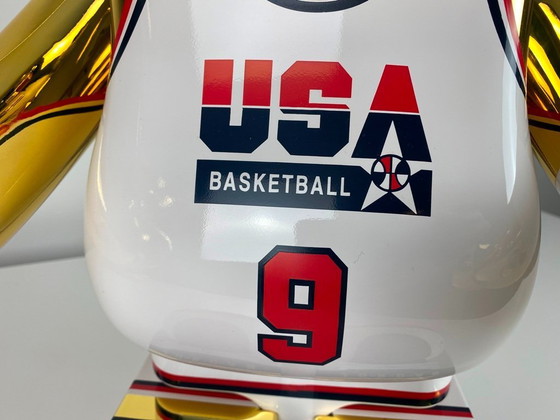 Image 1 of Bearbrick Michael Jordan 1992 Dream Team USA Jersey gold chrome 1000% MEDICOM toys 2021