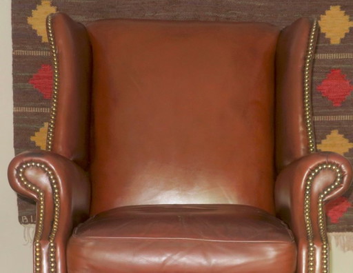 Poltrona club vintage in pelle con schienale alto, anni '70