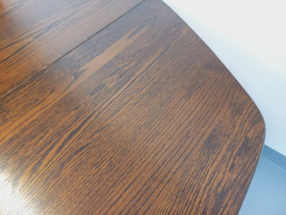 Image 1 of Vintage brutalist hexagonal oak dining table from the 1950s with extension