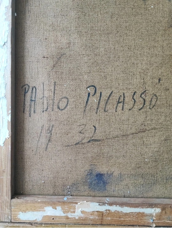 Image 1 of Vintage Cubist Portrait of a Woman in a Hat, Oil on Canvas, Picasso Style