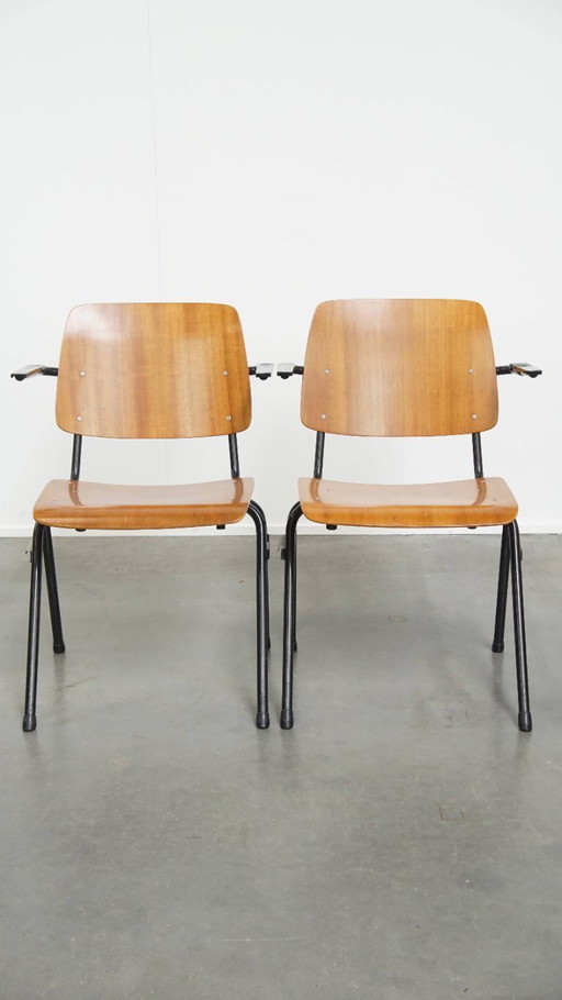 Lot de 10 chaises d'école/cantine/salle à manger Marko, design hollandais des années 1960, avec accoudoirs