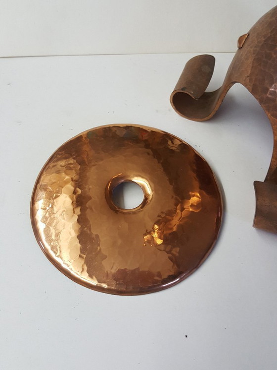 Image 1 of Candlestick, red copper, wrought iron, unique, 1940s-1944s