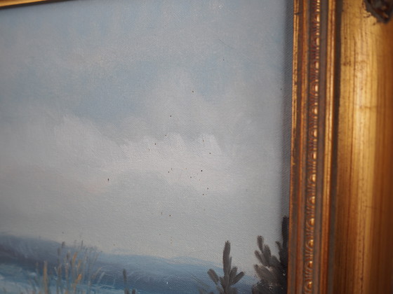 Image 1 of Tableau "Le ruisseau d'hiver", design scandinave, années 1970