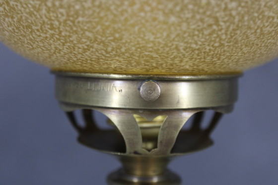 Image 1 of 1940s Restored Brass Table Lamp with Marble Base and Glass Shade