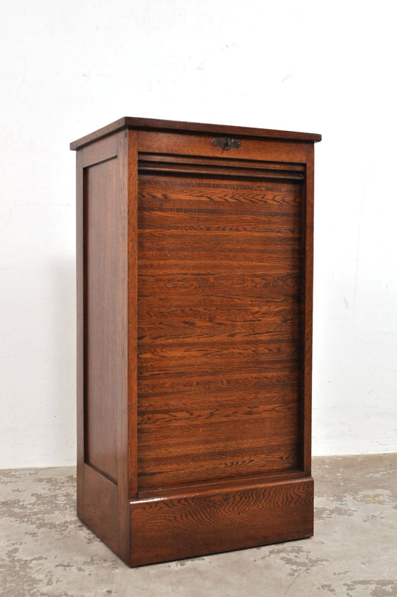 Image 1 of Vintage English Roller Door Cabinet in Oak 1930s