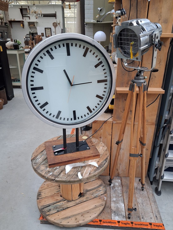 Image 1 of Grande orologio da stazione industriale vintage originale in acciaio