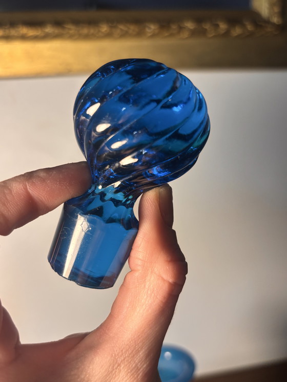 Image 1 of Blue flag carafe Opaline de Bercy