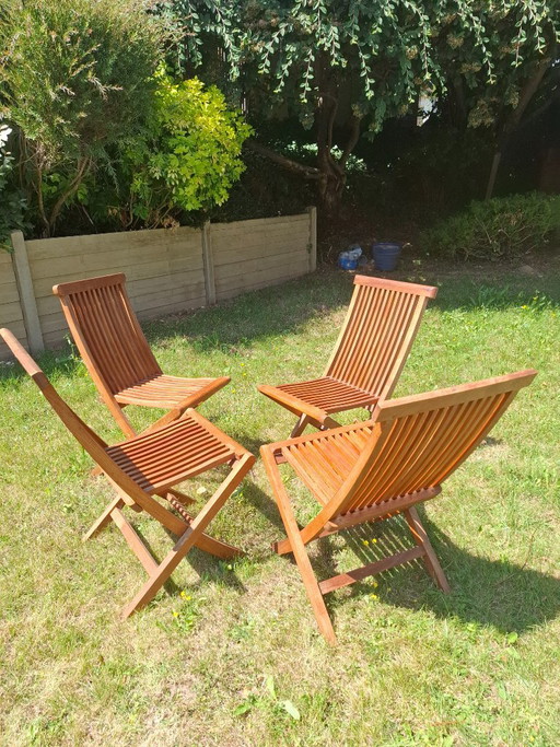 Set di 4 sedie da giardino pieghevoli in teak massello + 4 cuscini con schienale in omaggio