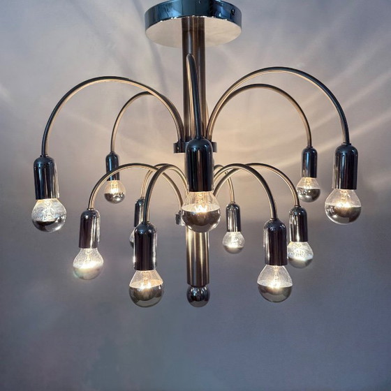 Image 1 of Lampada da soffitto vintage in ottone cromato di Sciolari, anni '70