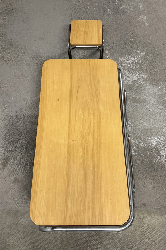 Image 1 of Set of 4 70s metal and solid oak nesting tables