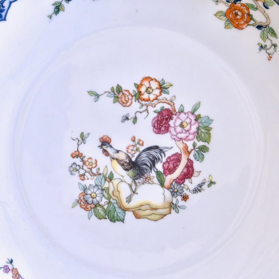 Image 1 of Vintage porseleinen servies uit de jaren 30, versierd met vogels, vlinders en een haan