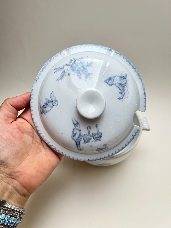 Image 1 of Antiguo U&C Sarreguemines Passe Temps Sopa Tureen Écuelle Loza Francesa Terre de Fer Faience Faience