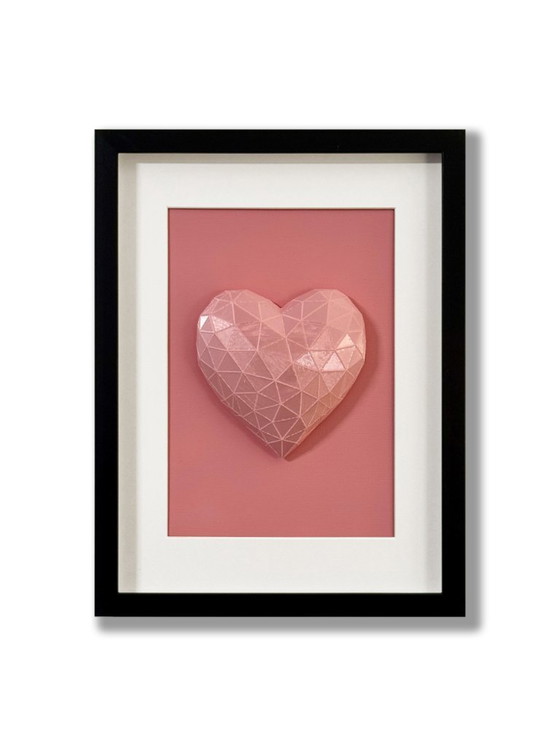 Image 1 of 3D geometrische hart wanddecoratie, roze PLA sculptuur, moderne woondecoratie