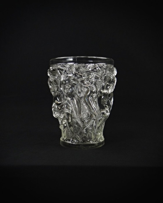 Image 1 of Lalique Bacchantes unsigned vintage clear crystal vase mid 20th century