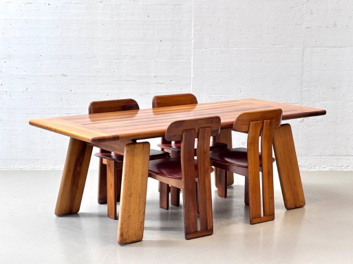 Sapporo dining set in walnut wood by Mario Marenco for Mobilgirgi, Italy, 1970s