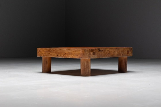 Image 1 of Brutalist Pine Low Coffee Table, France, 1960s