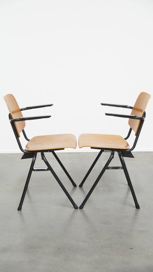 2x chaise d'école/de cantine/de salle à manger Marko vintage des années 1960 avec accoudoirs