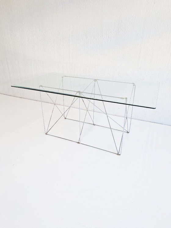 Image 1 of Tavolo da pranzo pieghevole in acciaio e vetro di Max Sauze, anni '70