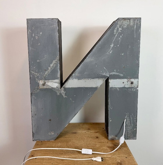 Image 1 of Large Vintage Illuminated Advertising Letter N , 1960s