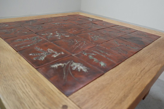 Image 1 of Tavolino in ceramica botanica di metà secolo in rovere, anni '60