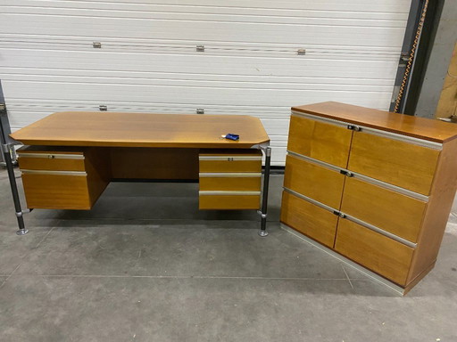 Desk with file cabinet and photo brochure MIM